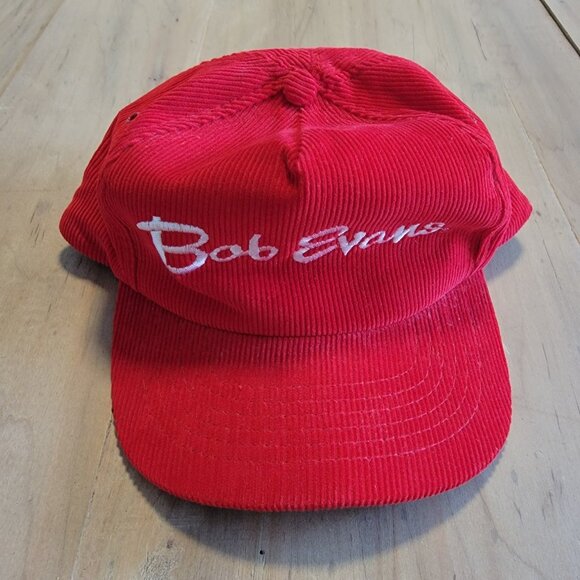 VINTAGE Bob Evans Snapback Cap‎ Mens Corduroy Trucker Hat Red - Picture 1 of 6